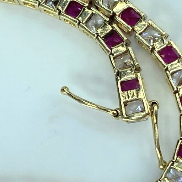 14K yellow gold 4.8ct natural Ruby tennis bracelet 8.25" 10.9g 8.25" JR421 - Picture 7 of 10